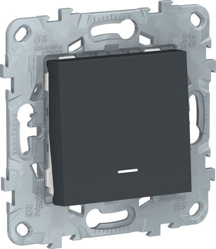 Выключатель кнопочный с подсветкой без рамки Schneider Electric Unica New 1-кл. антрацит картинка